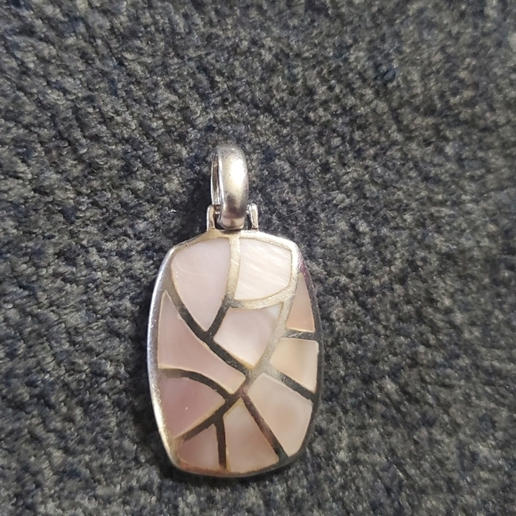 Sterling Silver Pink Mother of Pearl Mosaic Square Pendant - Picture 1 of 4